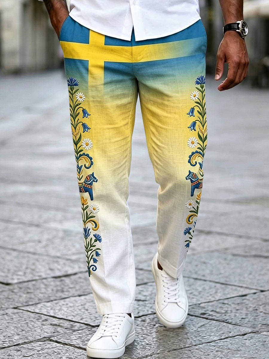 Män Retro Svenska midsommar Gradient Casual Byxor