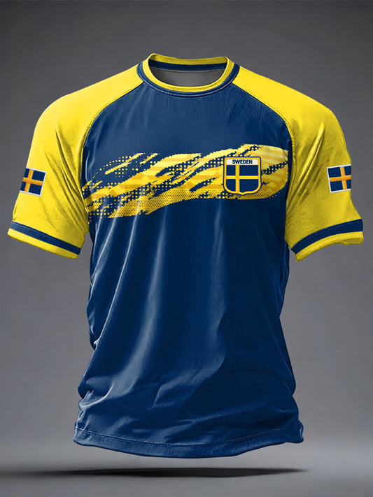 Men's Swedish football t-shirt with printed motif, relaxed fit, short sleeves