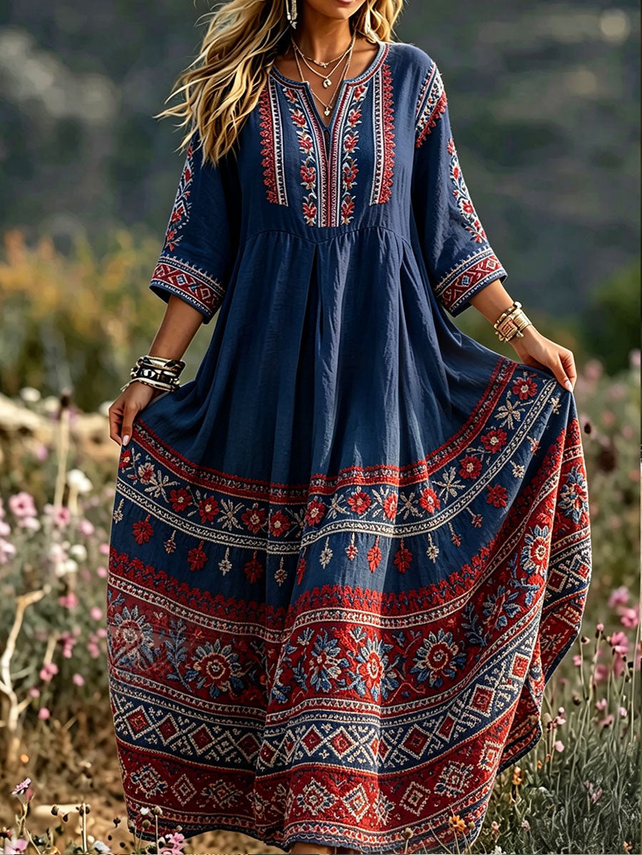 Women's shirt in Scandinavian style with art print on linen