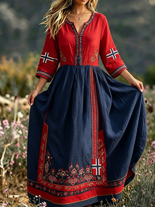 Women's shirt dress in Scandinavian style with Norwegian linen print