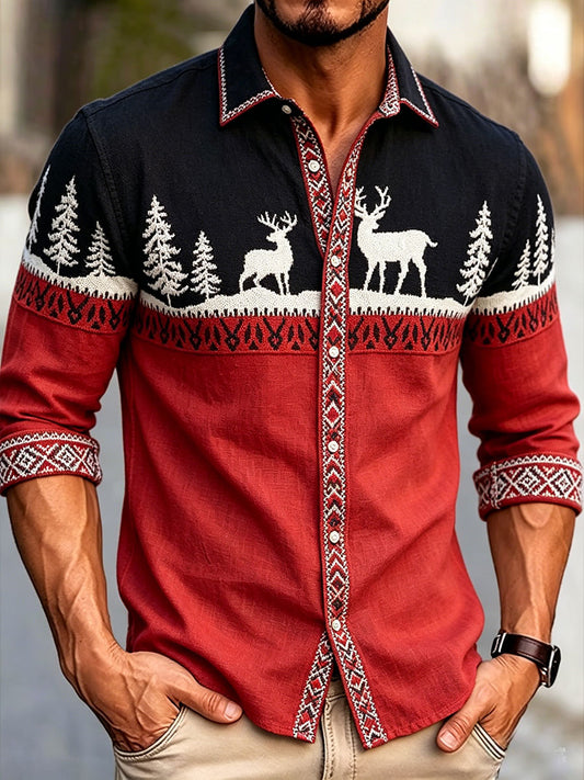 Men's Scandinavian Style Shirt with Art Print on Linen