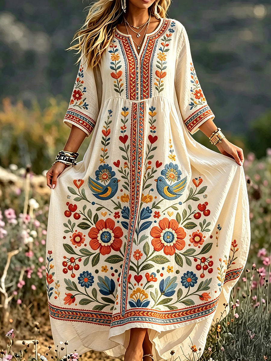 Women's Scandinavian style shirt with art print on linen