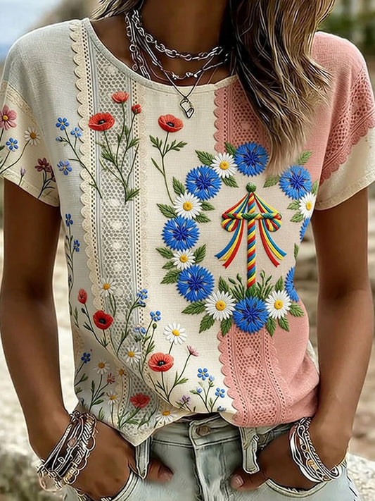 Retro Midsummer Festival Art Print Relaxed T-Shirt