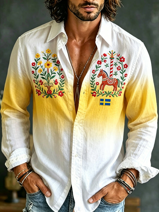 Men's long-sleeved t-shirt with art print commemorating the Swedish Midsummer festival