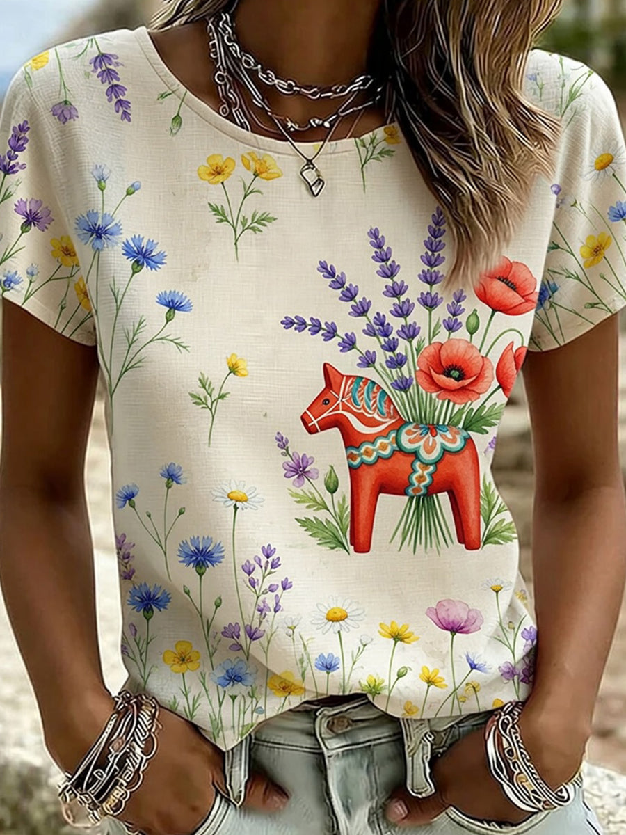 Retro midsommarfest konsttryck avslappnad t-shirt