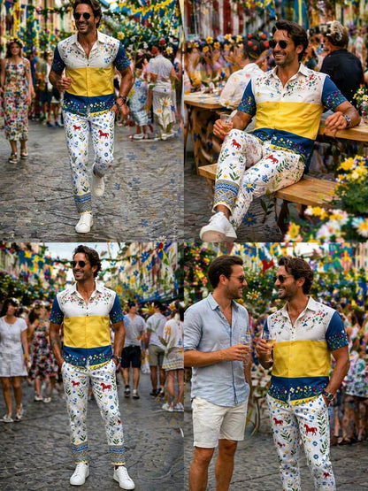 Men's art print trousers celebrating the Swedish Midsummer festival