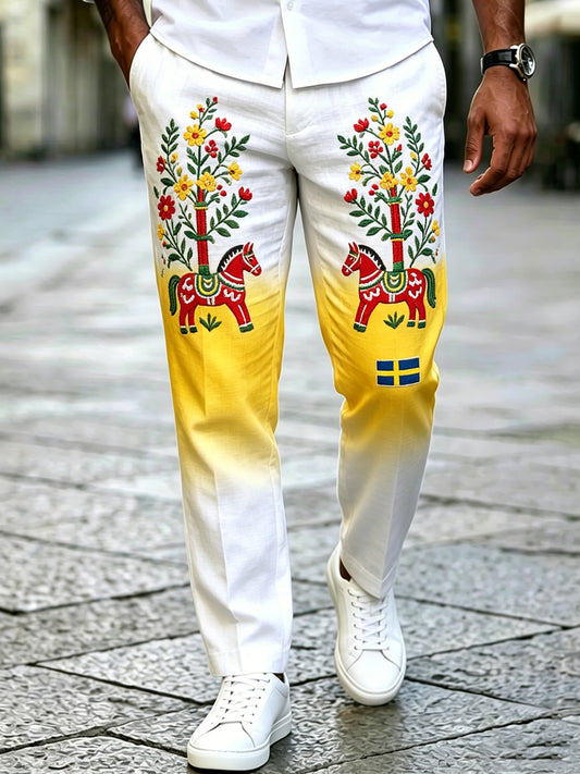 Men's art print trousers celebrating the Swedish Midsummer festival