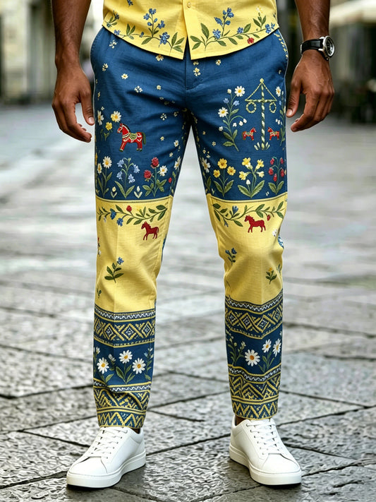 Men's art print trousers celebrating the Swedish Midsummer festival