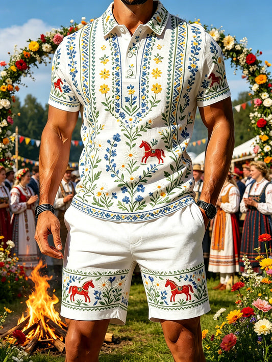 Men's set with art print and polo in connection with the Swedish Midsummer celebration