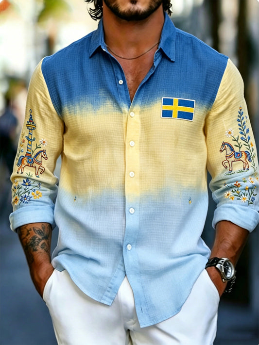 Men's long-sleeved t-shirt with art print commemorating the Swedish Midsummer festival