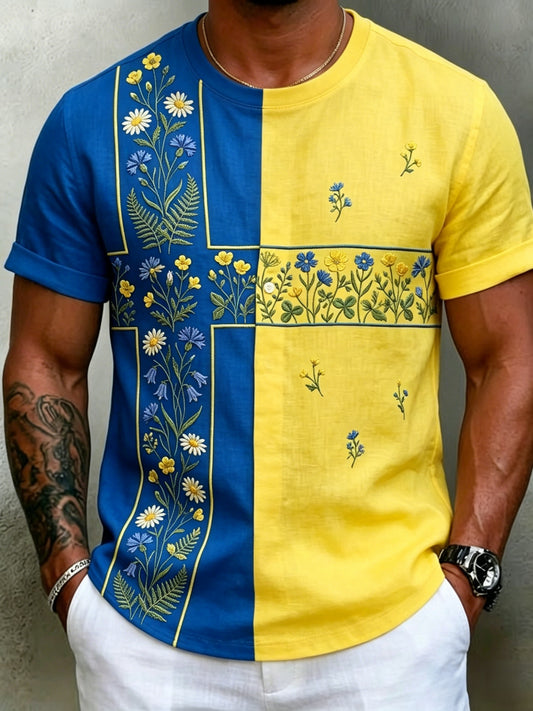 Men's Retro Swedish Midsummer Folk Floral Short Sleeve T-Shirt