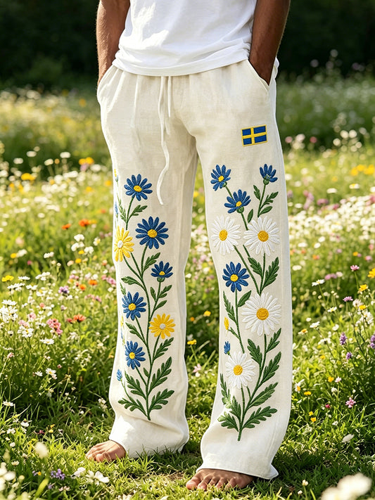 Men's Clothing Midsummer Floral Print Casual Pants