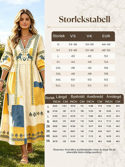 Women's Swedish Midsummer Dala Horse Patchwork Print Casual V-Neck Dress