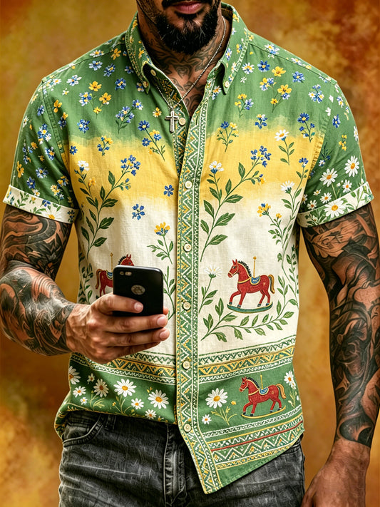 Men's short-sleeved top with an art print celebrating the Swedish Midsummer festival