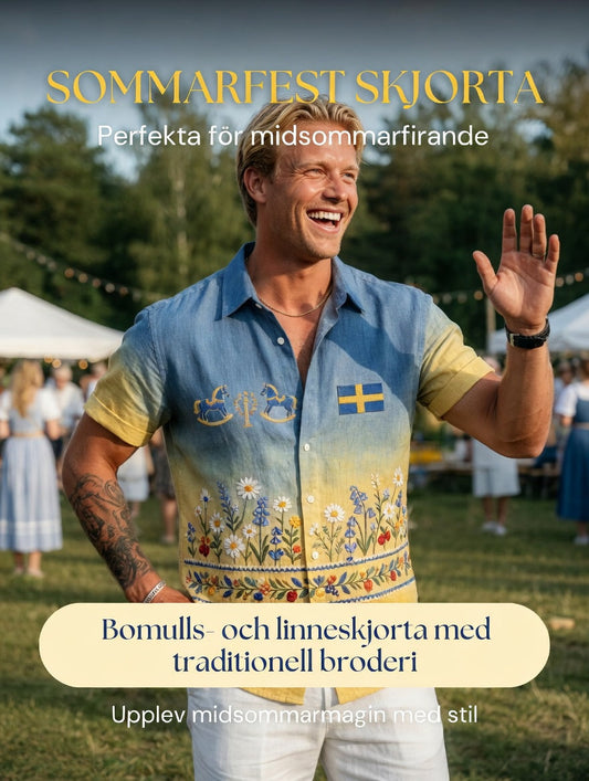 Men's retro Swedish Midsummer folk never-fading floral cotton-linen short-sleeved shirt