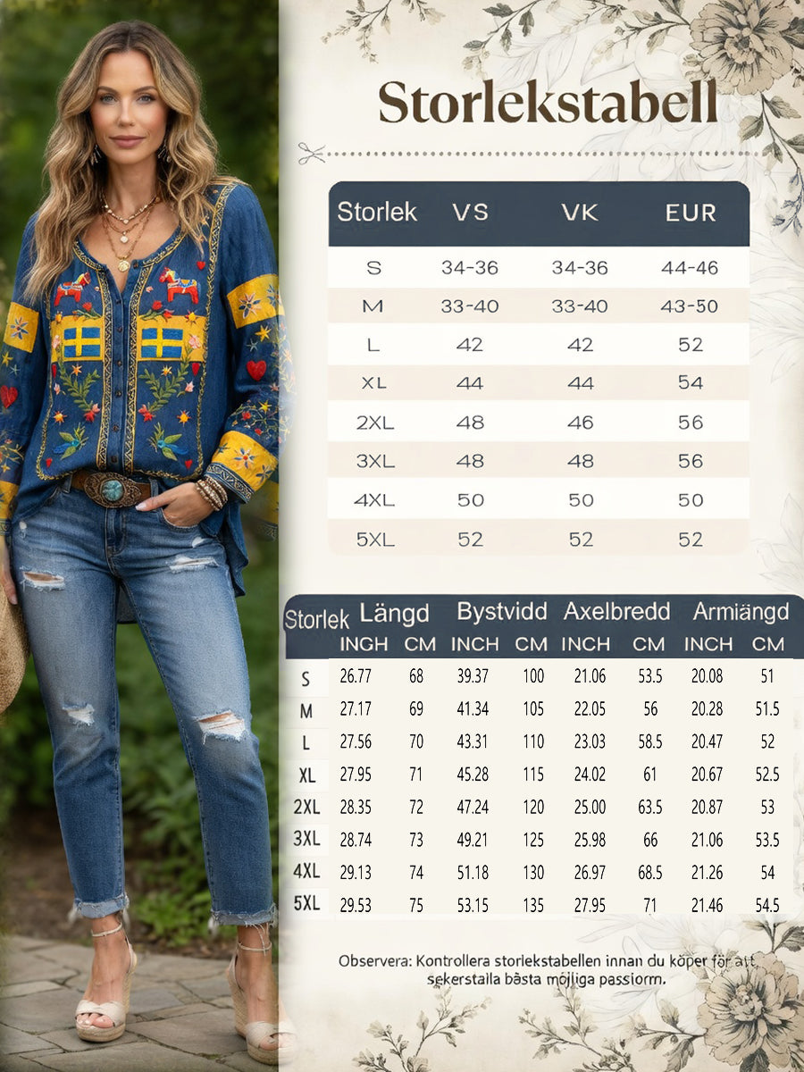 Damsvensk midsommarplagg med patchworkmönster och avslappnad stil i bomull-linne