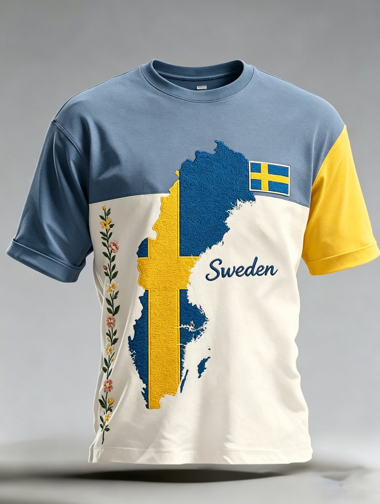Herrtröja med konsttryck i Sveriges flaggas färger