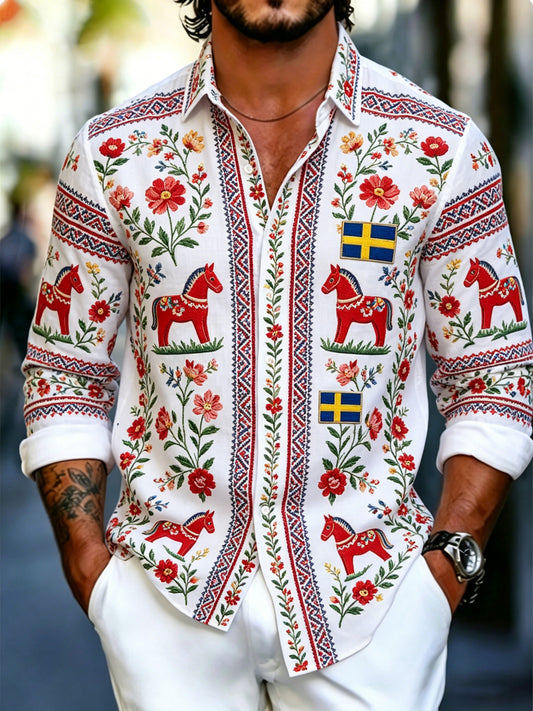 Men's sweatshirt with art print in the colors of the Swedish flag and long sleeves