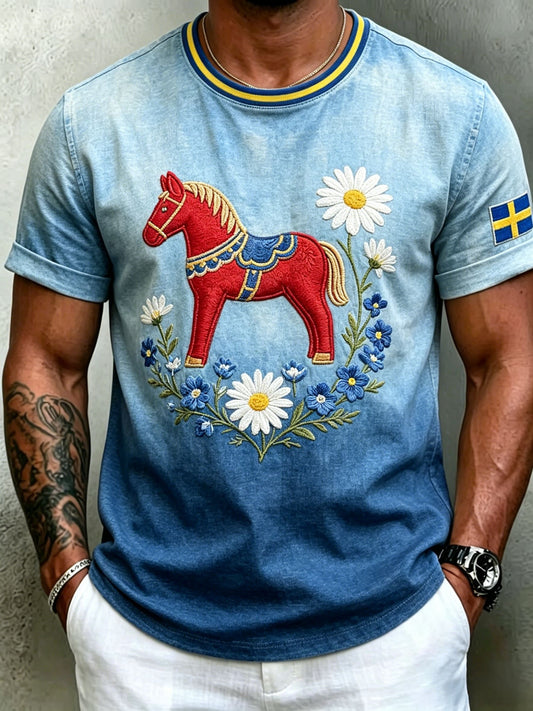 Retro Men's Swedish Midsummer Art Print Short Sleeve T-Shirt