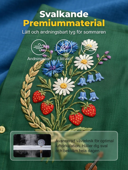 Men's retro-style shirts with Swedish Midsummer and folk costume motifs in cotton-linen, short-sleeved
