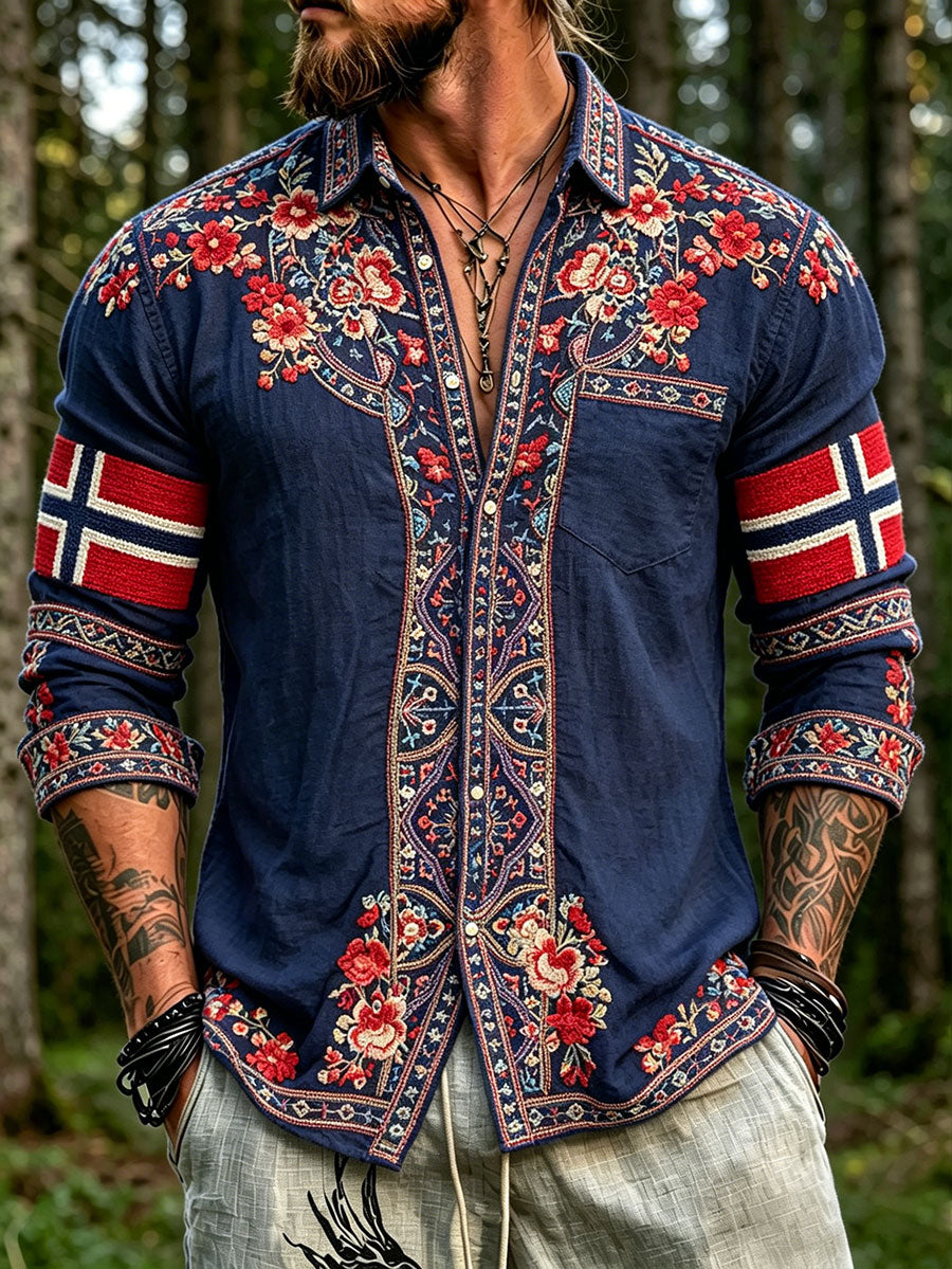 Men's Nordic Scandinavian Floral Art Printed Shirt