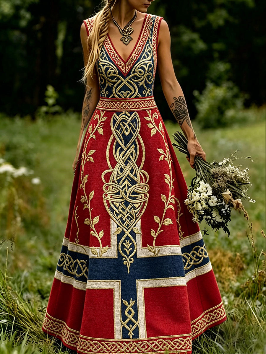 Women's Nordic Scandinavian Style Viking Art Print Dress