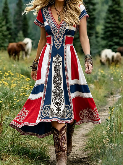 Women's dress in Nordic Viking style with printed art motif