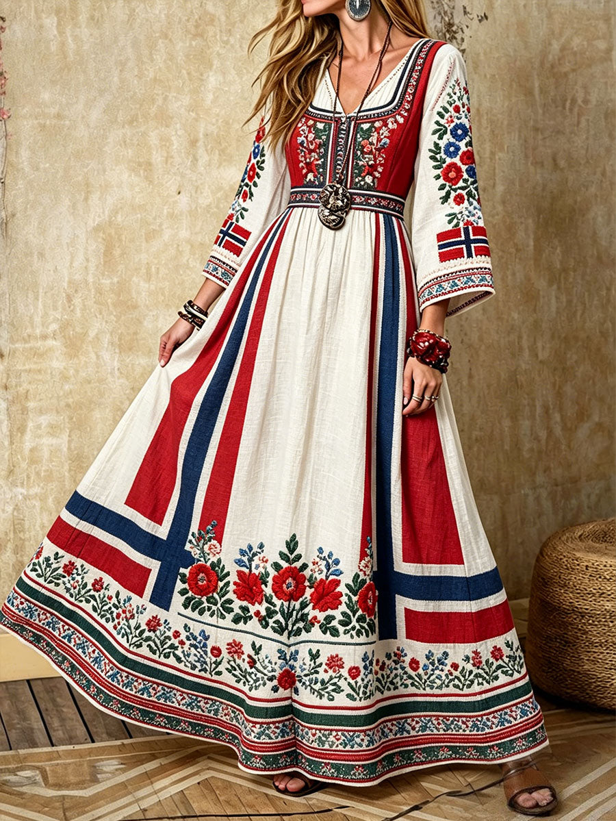 Women's dress in Nordic Scandinavian style with floral painting