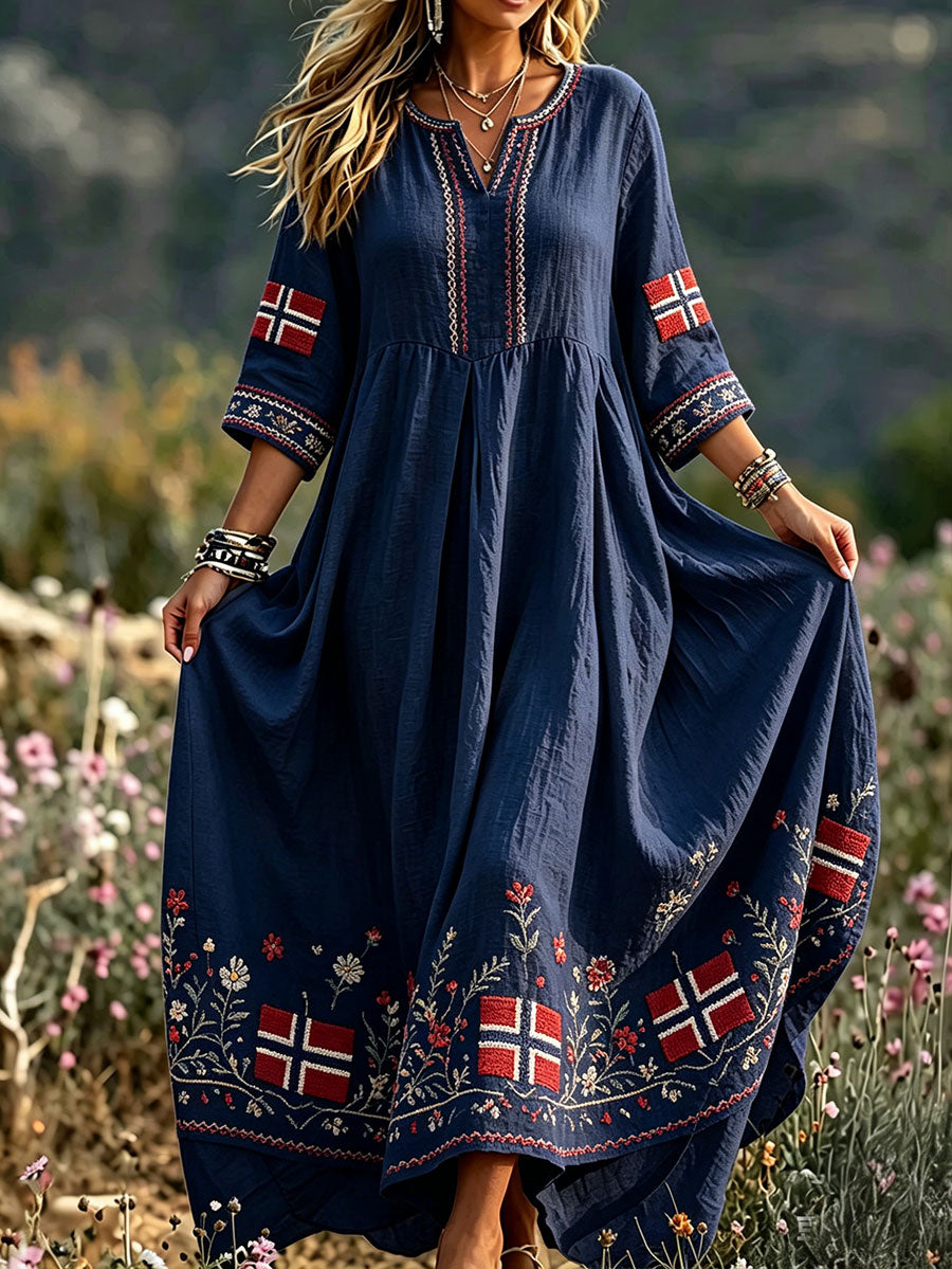 Women's dress in Nordic Scandinavian style with floral painting