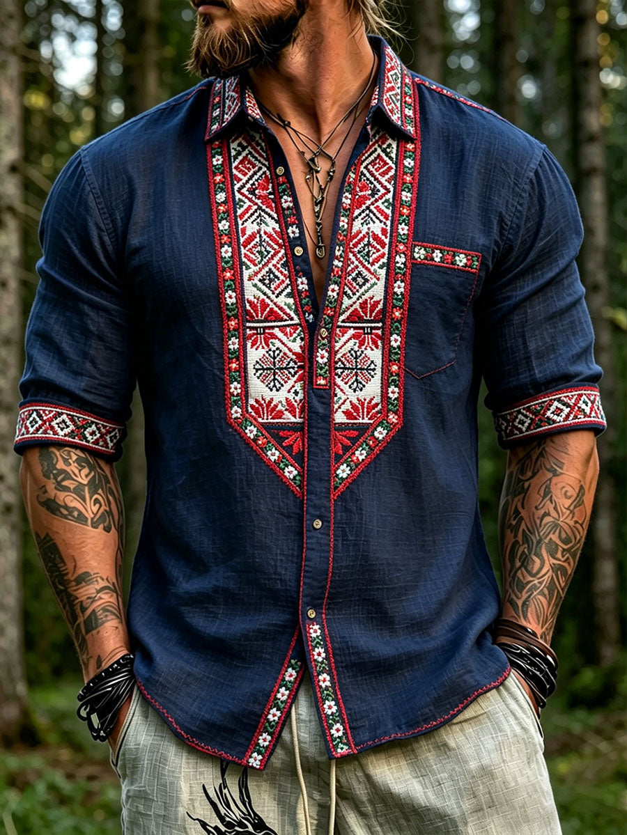 Men's shirt in Nordic Scandinavian style with a floral pattern