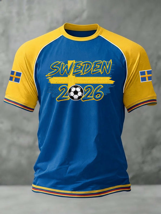 Men's T-shirt in Swedish football style with a printed design, casual fit, and short sleeves