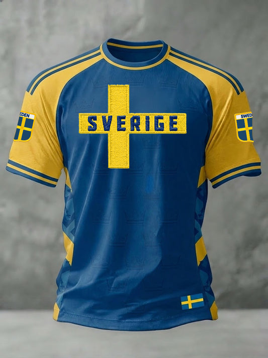 Men's Swedish football-style T-shirt with a printed motif, relaxed fit, and short sleeves
