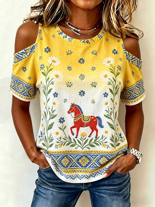 Ladies Midsummer Floral Print Strapless T-shirt