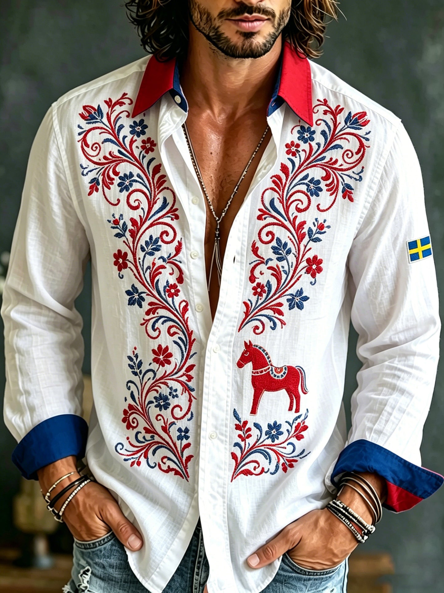 Men's long-sleeved art print sweatshirt commemorating Sweden's National Day
