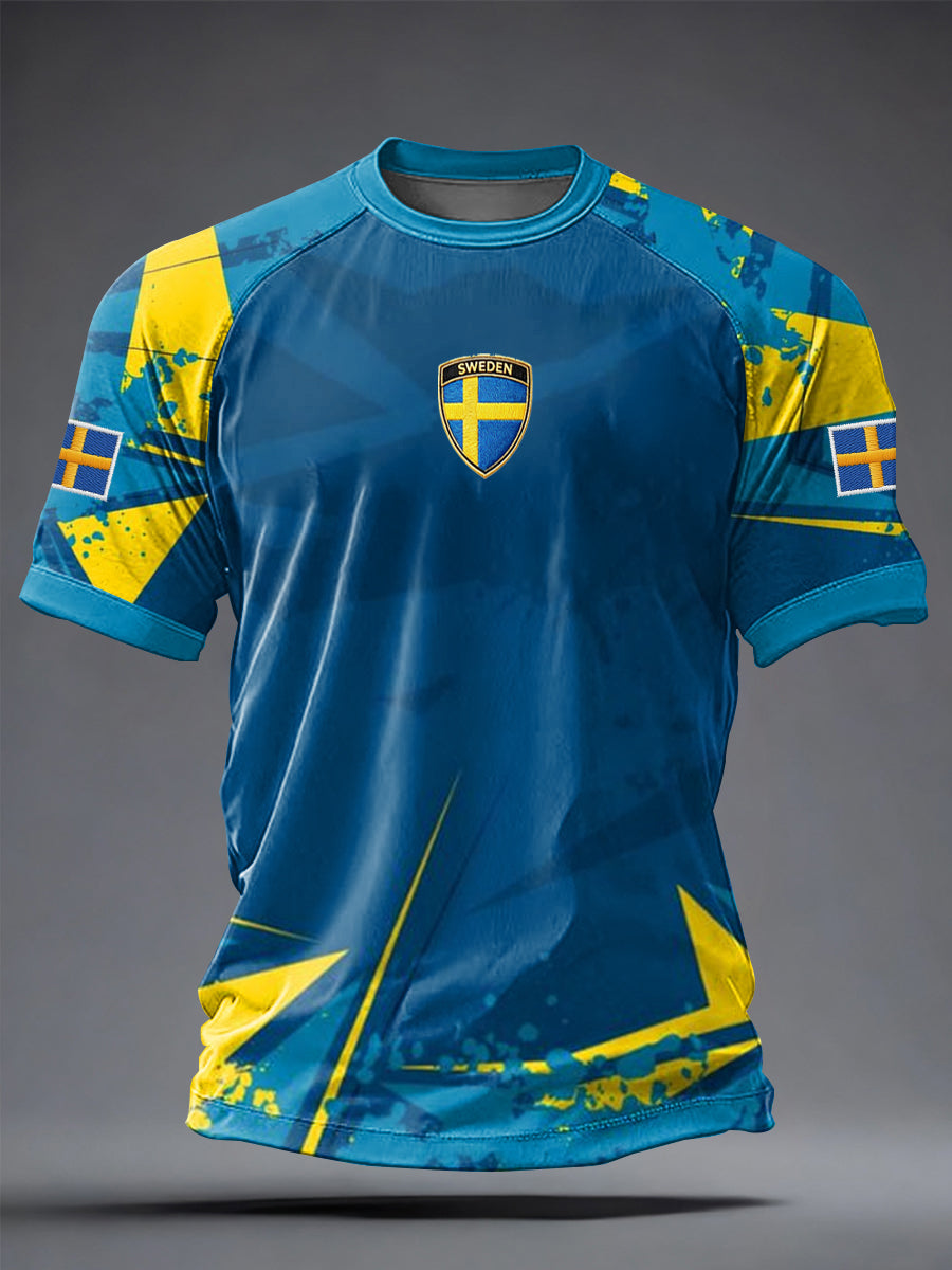 Men's Swedish football-style jersey with a printed design, relaxed fit, and short sleeves