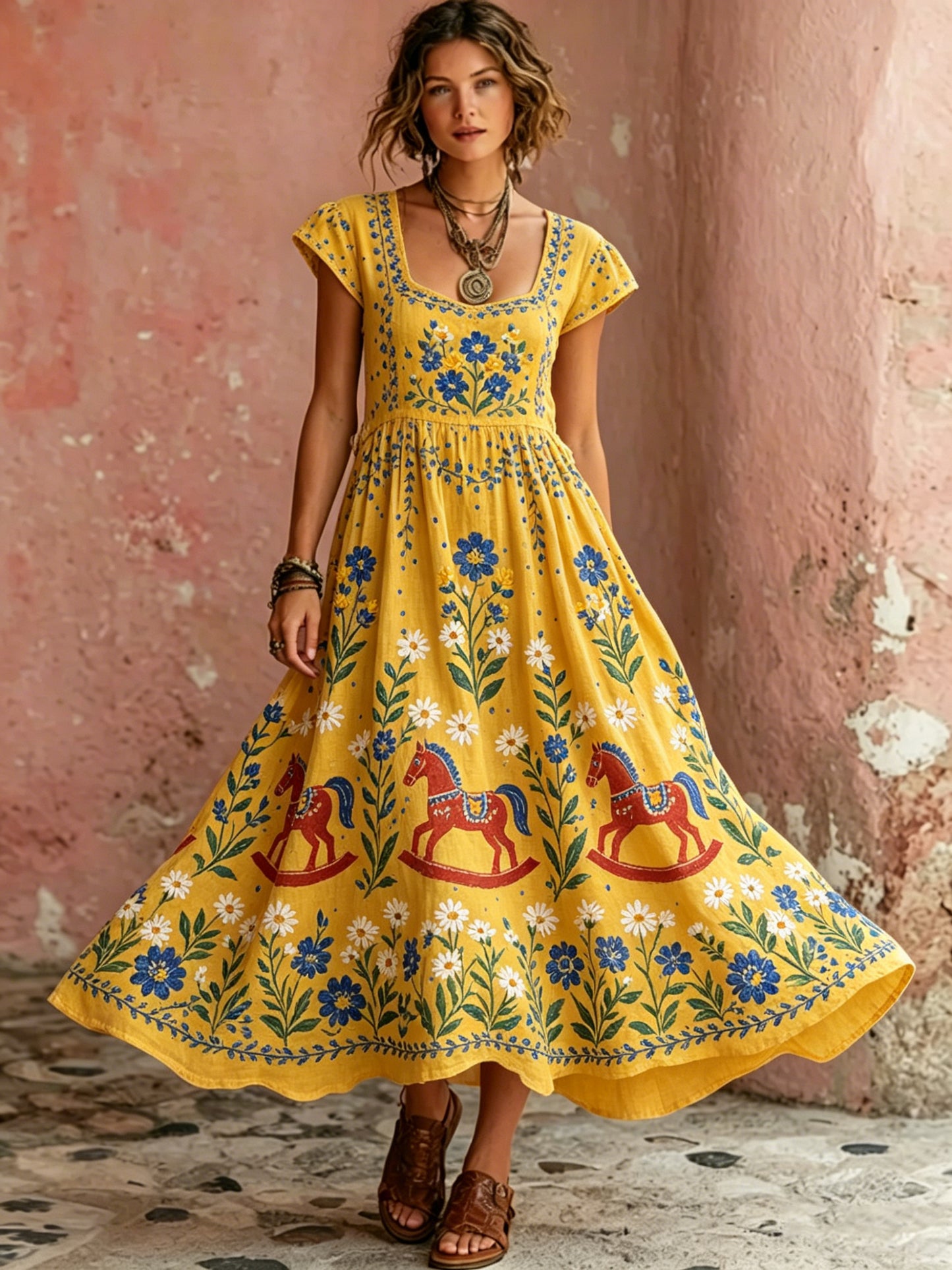 Women's Summer Floral Art Print Casual Dress