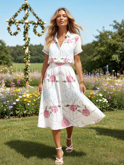 Women's Swedish Floral Printed Casual Short Sleeve Shirt
