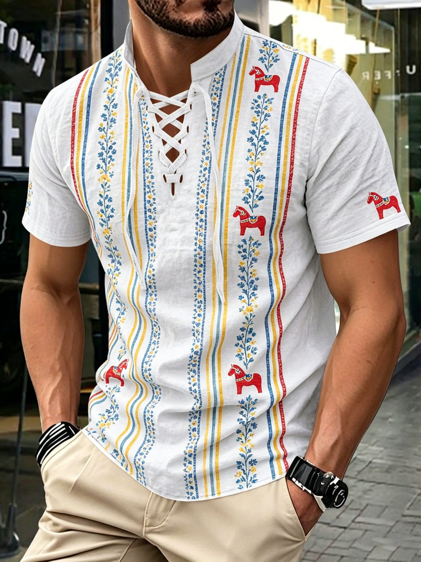 Herrkonsttryck på t-shirt med korta ärmar – Svensk midsommar
