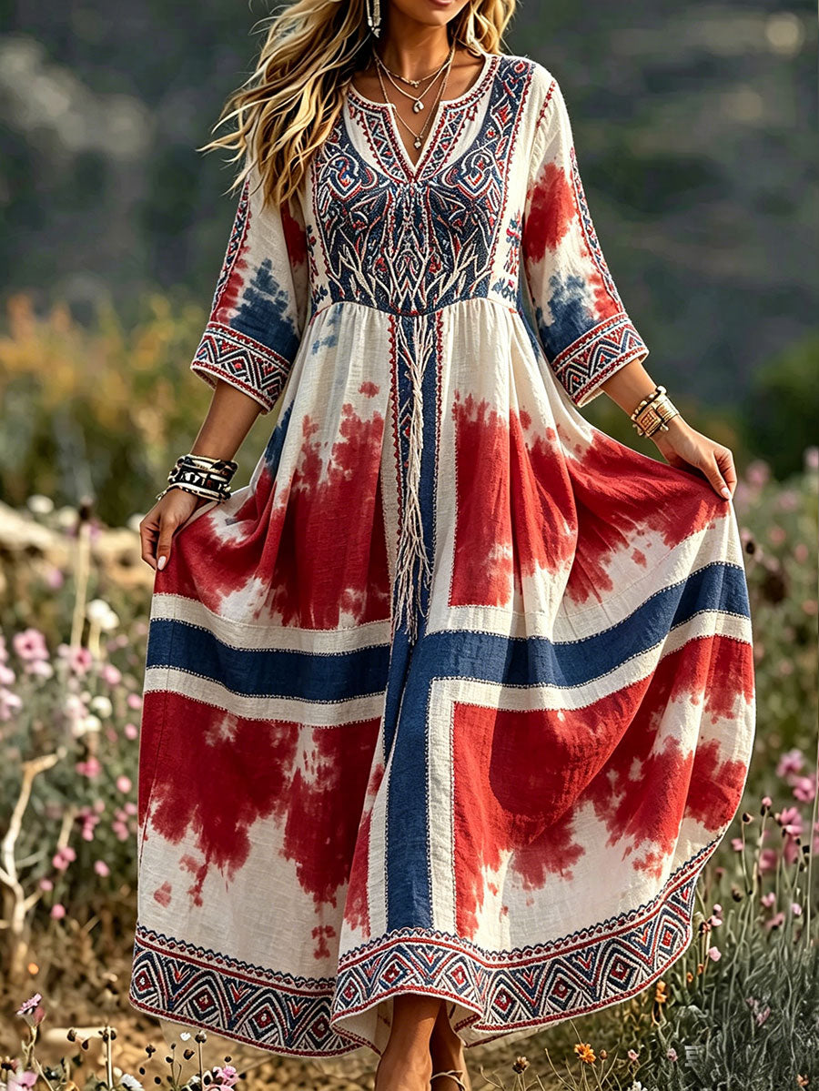 Women's shirt in Nordic Scandinavian style with floral pattern and linen dress