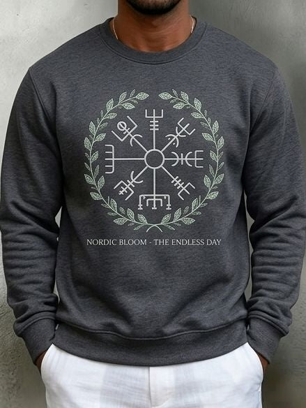 Men's vintage Swedish Midsummer Vegvisir flower wreath long-sleeved sweatshirt