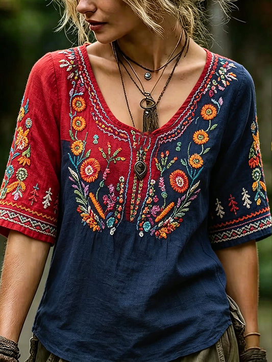 Ladies' blouses in Nordic Scandinavian style with floral print on linen