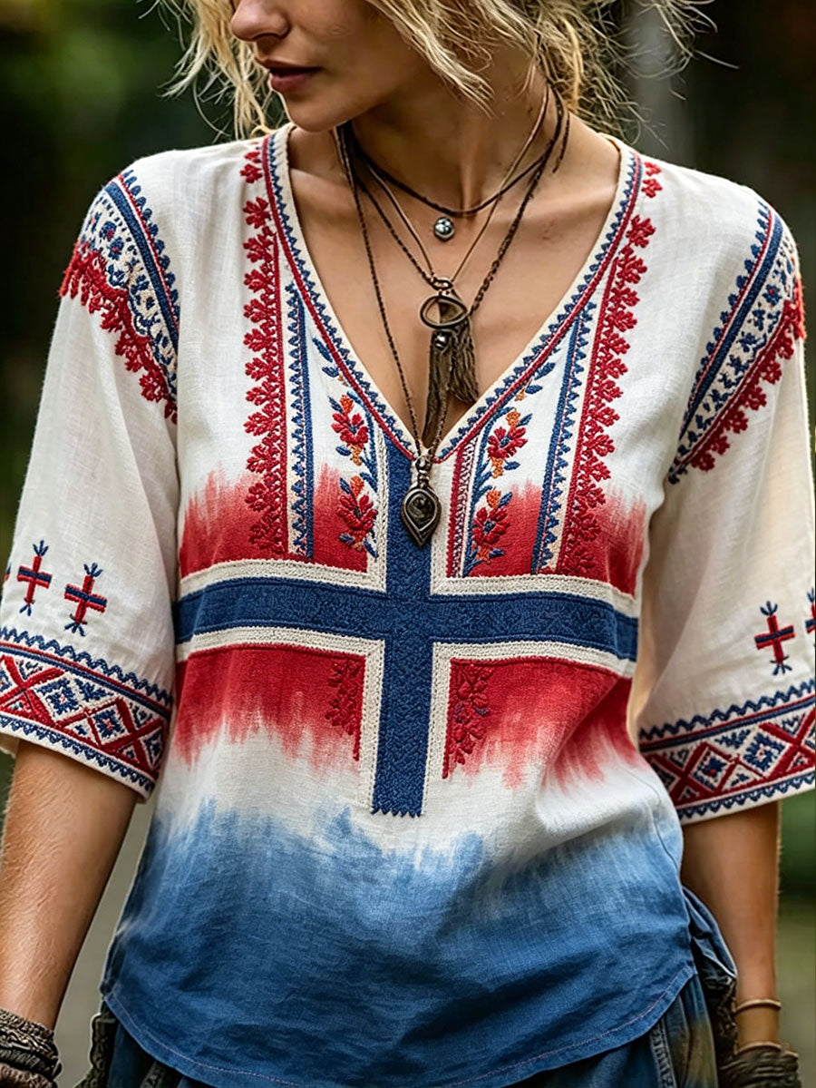 Ladies' blouses in Nordic Scandinavian style with floral print on linen