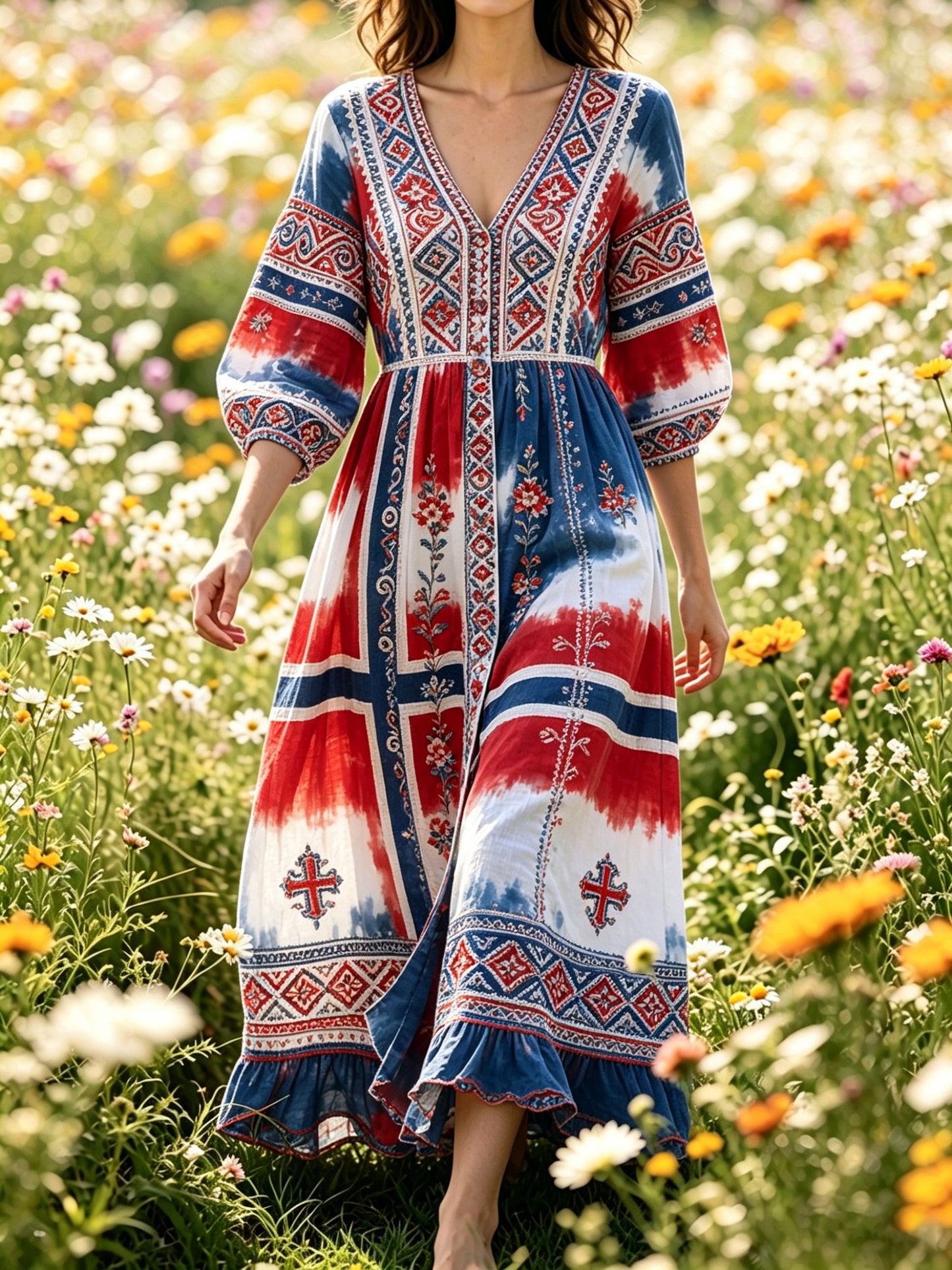 Women's Norwegian Viking Scandinavian-inspired art print long dress