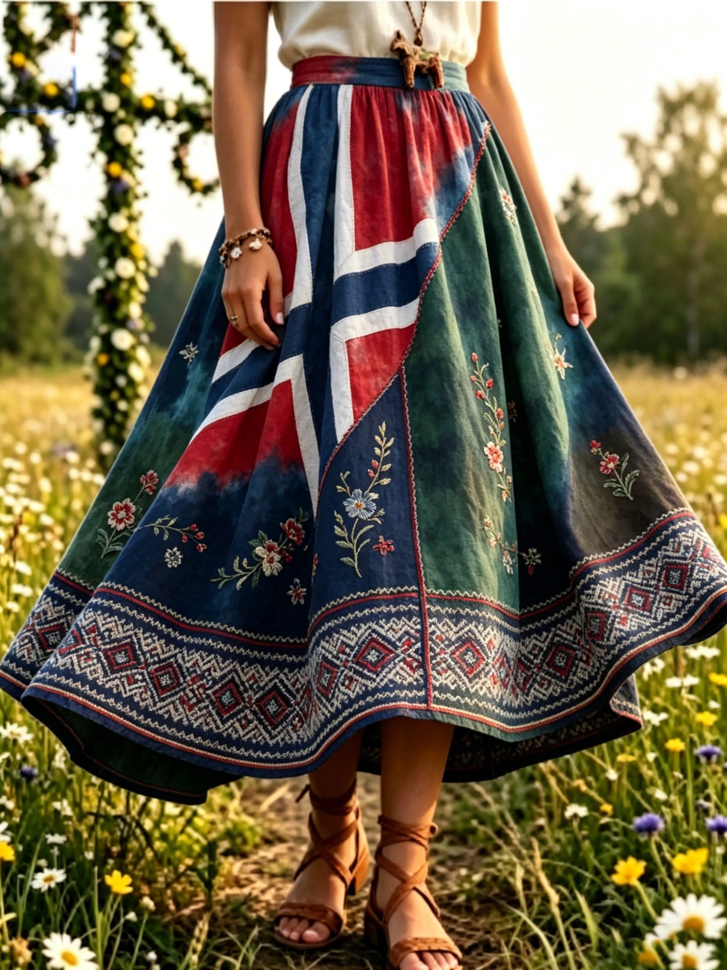 Women's midi dress with Norwegian Viking-inspired art print