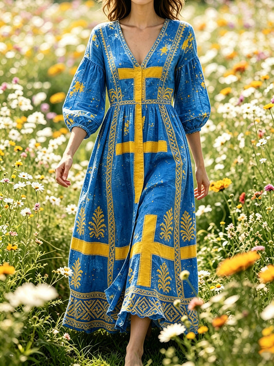 Women's Swedish National Day Commemorative Art Print Long Dress
