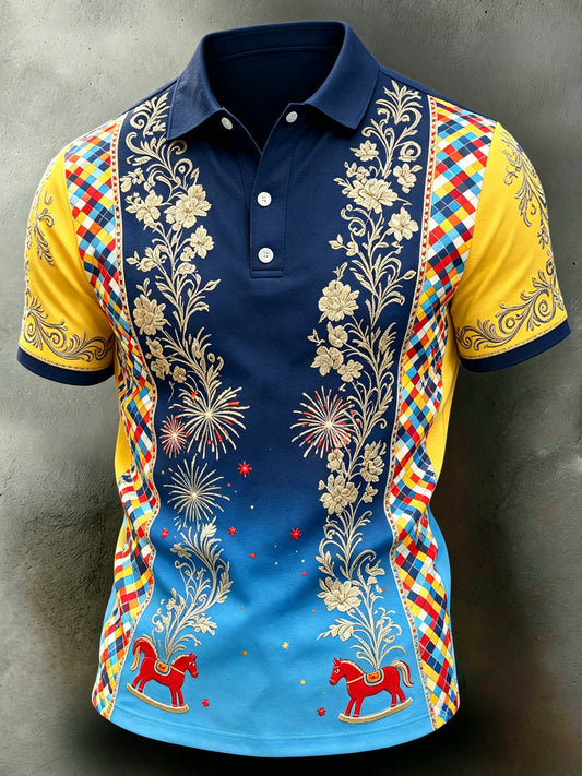 Men's Swedish Midsummer Festival Souvenir Art Print Short Sleeve Polo