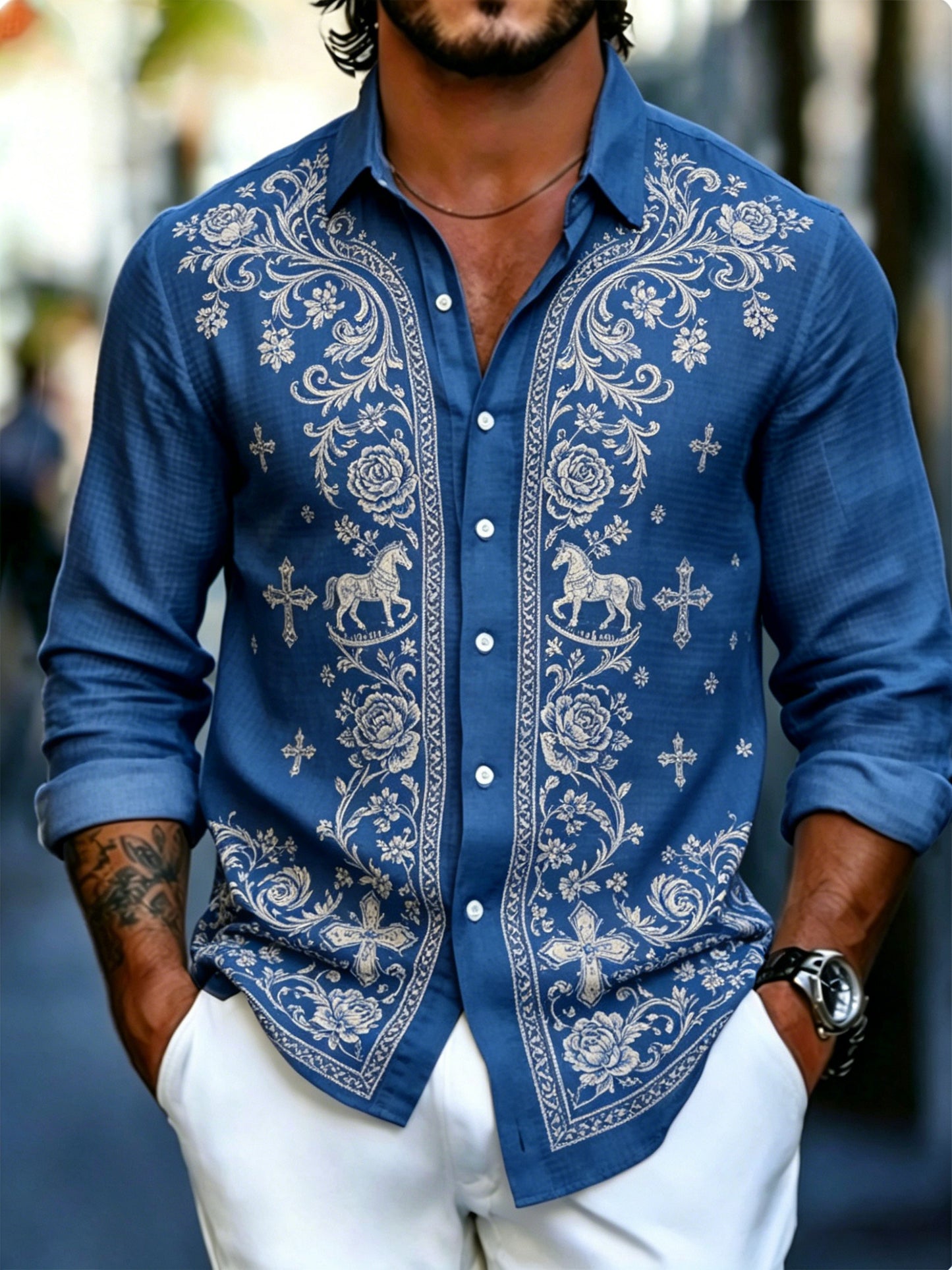 Men's long-sleeved t-shirt with art print commemorating the Swedish Midsummer festival