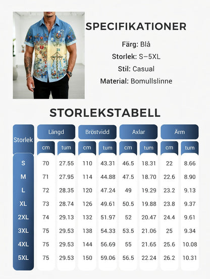 Men's retro Swedish Midsummer folk never-fading floral cotton-linen short-sleeved shirt