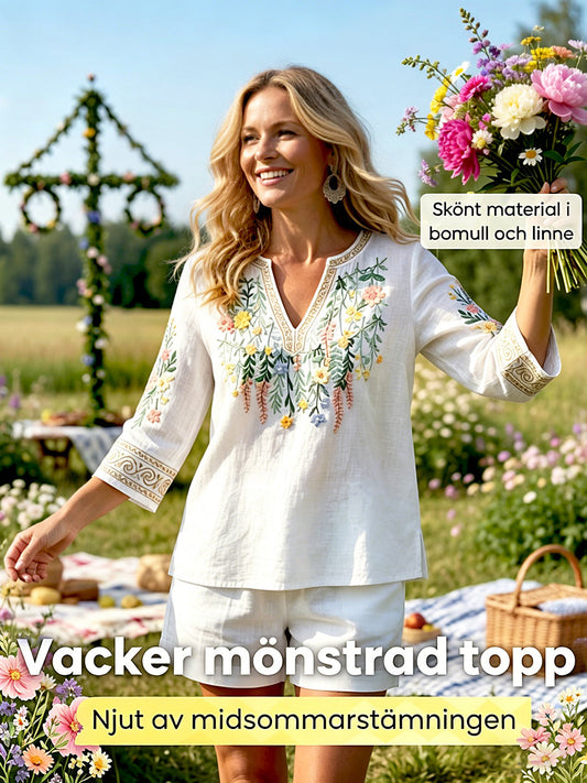 Women's Midsummer 3D Floral Print White V-Neck Casual T-Shirt