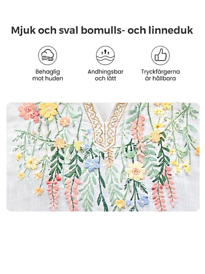 Dams Midsummer 3D-blommtryckt vit casual t-shirt med V-ringning